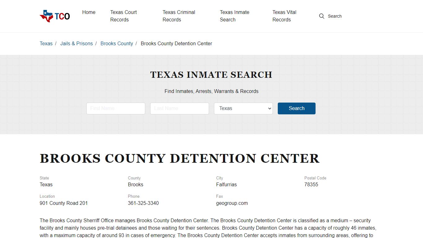 Brooks County Detention Center in Falfurrias, TX - Contact Information ...